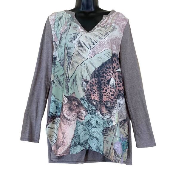 Anthropologie Akemi + Kin Fauna Leopard Jungle Print Henley Top - Picture 9 of 16